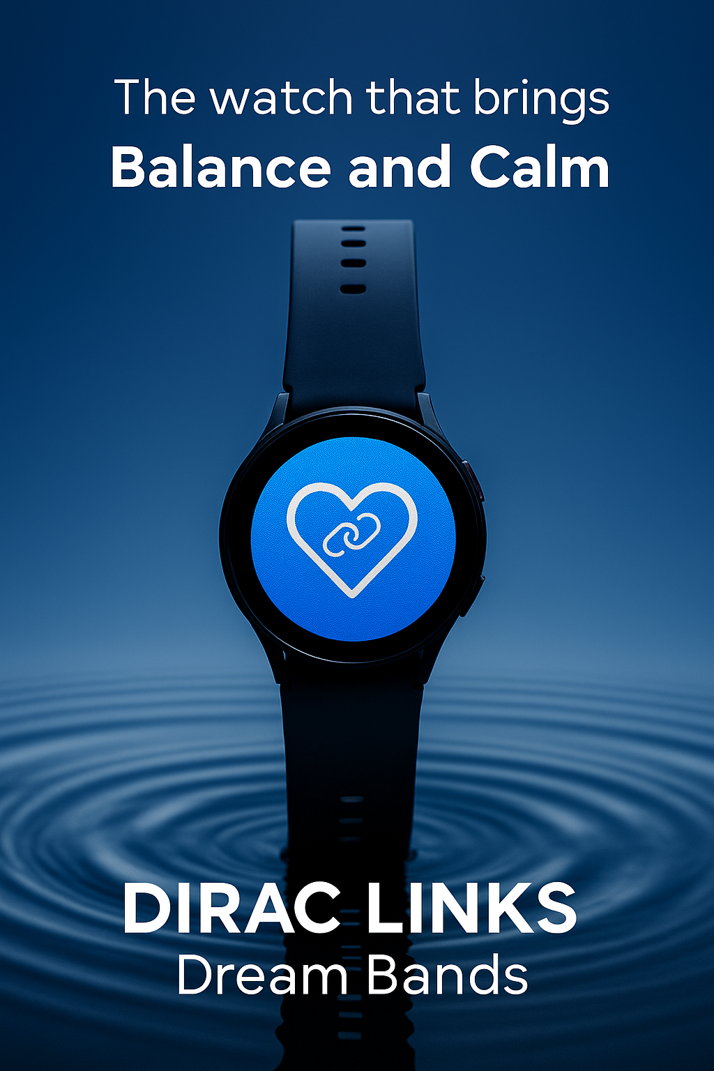 Dream Bands Smartwatch - Sleek black watch with blue screen showing heart icon
